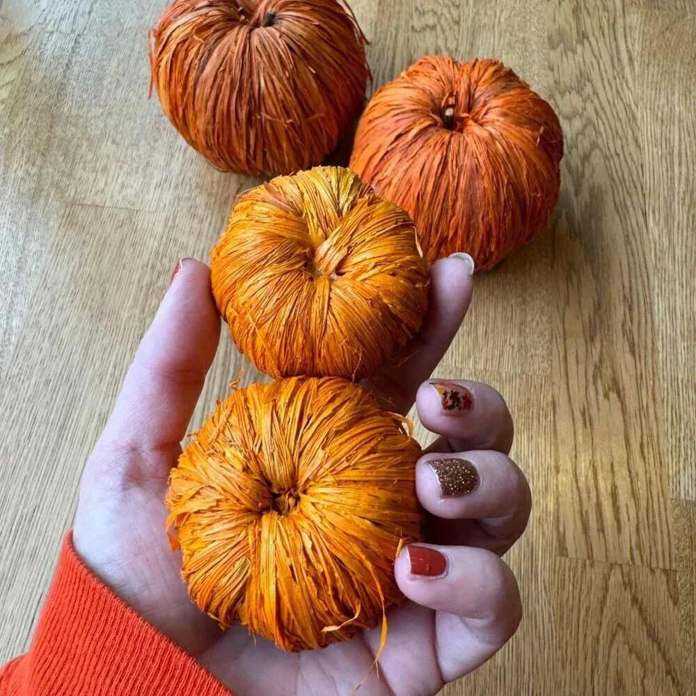 Vintage Set of 4 Wicker Straw Pumpkins